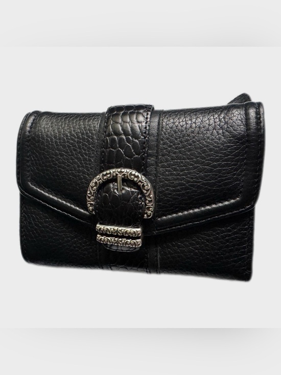 Brighton Handbags - Brighton Black Pebbled Leather Wallet | Croc Embossed Strap Silver Buckle